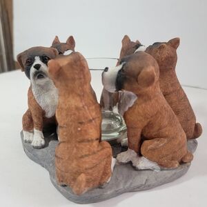 Vintage Boxer Circle Votive Candle Holder Continental Creations Puppy Pets Dog